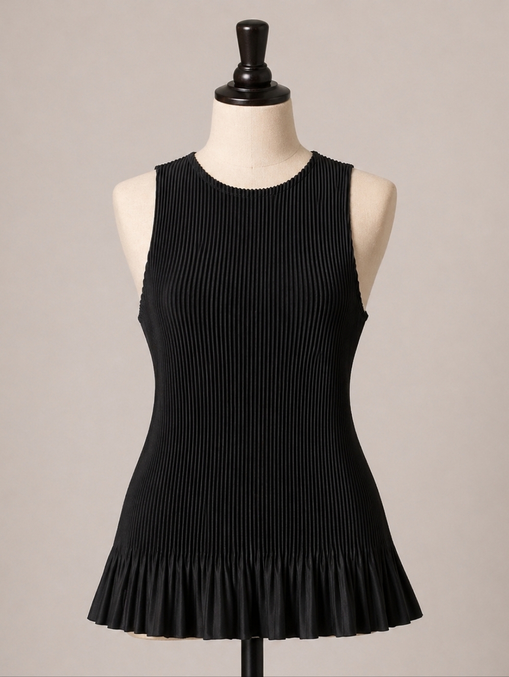 Sleeveless Black Pleated Tank Top